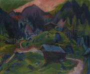Ernst Ludwig Kirchner Kummeralp Mountain and Two Sheds oil painting reproduction